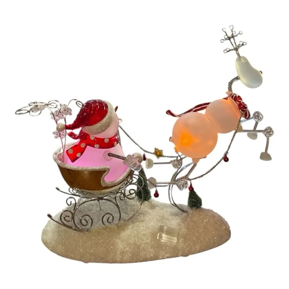 Light-Up Snowman Sleigh with Acrylic Reindeer Holiday Figurine